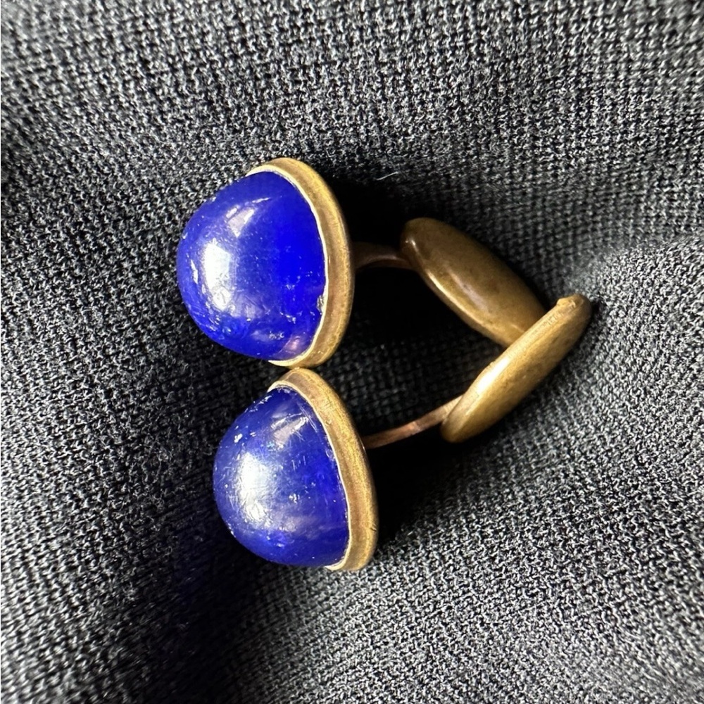 Vintage Source Unknown Deep Blue and Gold Cuff Links - Picture 7 of 10
